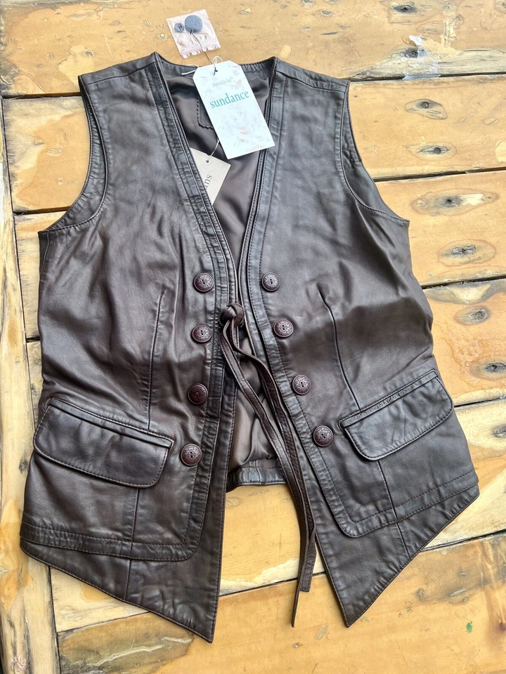 NUEVO CON ETIQUETAS/NUEVO Catálogo Sundance Chaleco de Cuero Lorena XS Minorista $298 Forrado con Bolsillos Foto 2 de 4