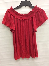 Max Studio Women's Off Shoulder Smocked Neckline,Stretch Top,Red, M     $68.00