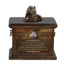 Bull Terrier VIII - urn for dog ashes, urn with a statuette, personalized urn fo