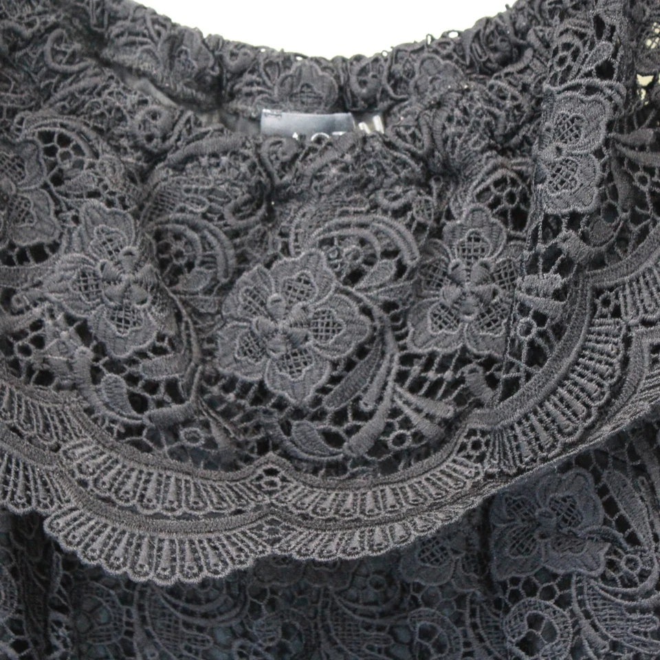 ASTR Woman Lace Black Open Shoulder Ruffle Jumpsuit Romper Large - Image 3 of 4