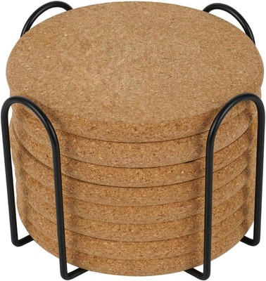 8 Pcs Drink Coasters with Holder, Thicker Cork for Drinks Absorbent... 