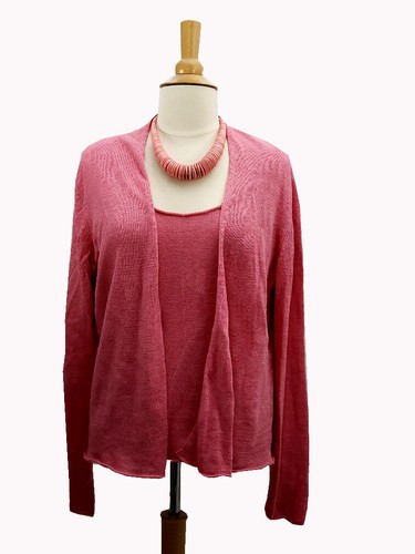 Eileen Fisher Two Piece Set Linen Shell Top + Open Cardigan Salmon Pink Size S