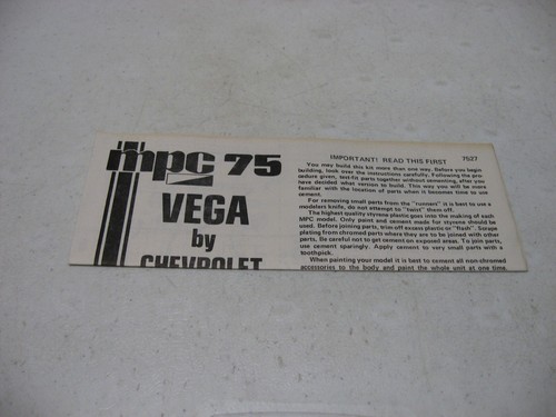 Instruction Sheet Only - MPC 1975 Chevy Vega Model Kit #1-7527