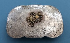 Vintage Old Western Signed HE Sterling Silver Bull Rider Trophy Belt Buckle
