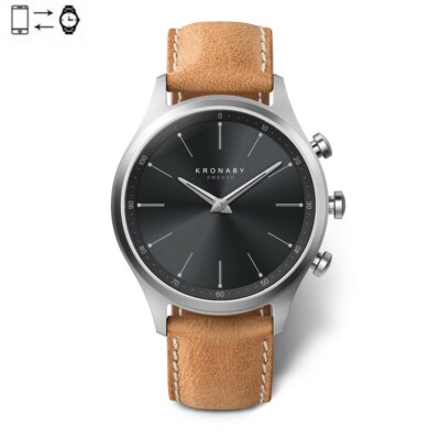 Kronaby Sekel connected watch 41mm Steel Black dial Brown leather S3123/1