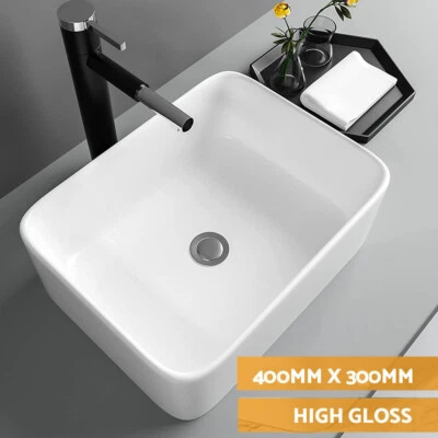NIDDA Modern Counter Top Ceramic White Basin Bathroom Cloakroom Wash Sink Rectangular