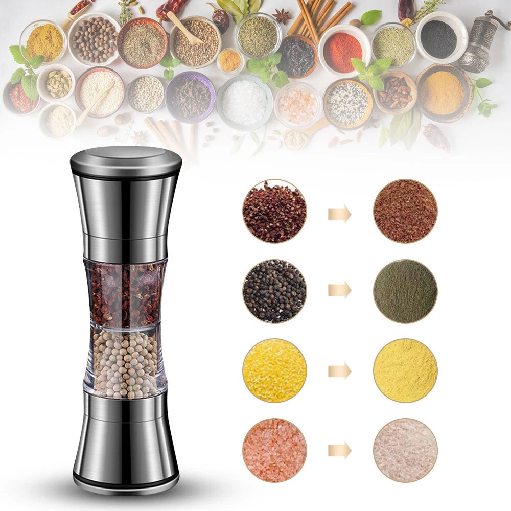 2 in 1 Pepper Grinder Stainless Steel Double-Head Sea Salt Spice Manual Grinder 2 in 1 Pepper Grinder Stainless Steel Double-Head Sea Salt Spice Manual Grinder