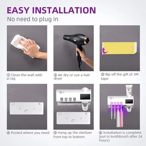 Toothbrush Holder UV Light Sterilizer Cleaner and Automatic Toothpaste Dispenser - Picture 13 of 15