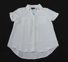 Fortune + Ivy Women's Luna Airette Button Down Shirt EH6 White Medium NWT