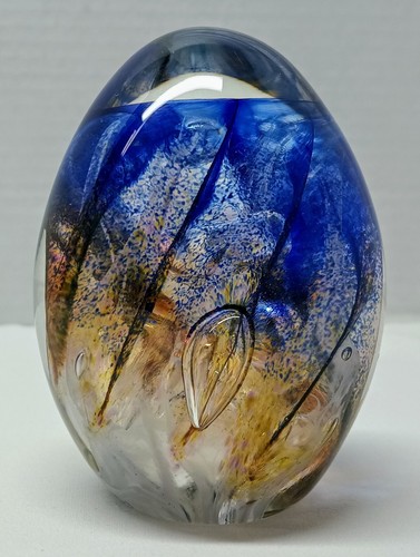 Vintage Signed Art Glass Paperweight Large Egg Multicolor Swirl Sommer ? Nice - Picture 3 of 13