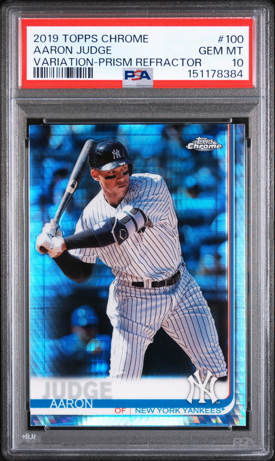 2019 TOPPS CHROME PRISM REFRACTOR #100 AARON JUDGE PSA 10