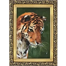 Original Oil Painting Tiger Portrait Realism Wildlife Art 4x6 Framed