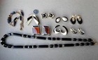 Lot of 9 vintage - TRIFARI JEWELRY - black + gold tone - earrings, necklaces