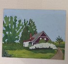 Original Farmhouse Landscape Painting Red Country House 11x14 Acrylic Art — photo 1