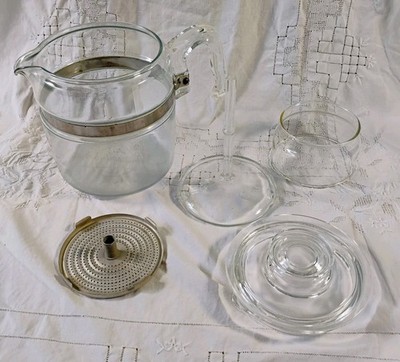 Vintage Pyrex Flameware 6 Cup Percolator Coffee Pot Glass 7756-B MCM Incomplete 
