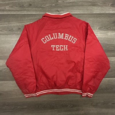 Vintage Columbus Tech Jacket Mens XL Red Varsity Bomber College School 80s USA