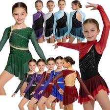 Kids Girls Figure Ice Skating Dress Mesh Tulle Skirted Leotard Ballet Dancewear