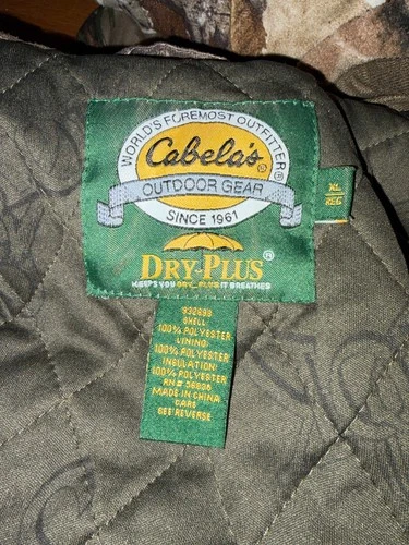 Cabela's Dry Plus Camo Hunting Jacket ScentLok RealTree XL Quilted Coat image 3