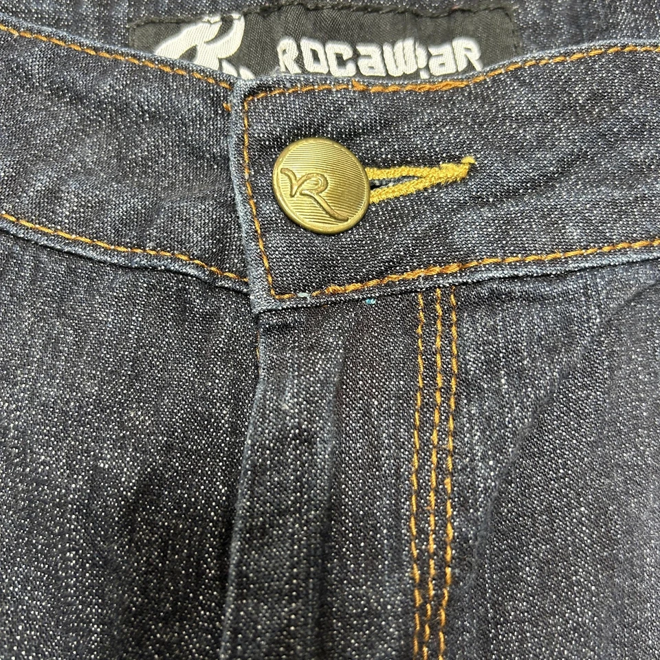 Шорты женские Rocawear 20 темная джинсовая ткань бермуды логотип Y2K вышитые раста радуга - Изображение 3 из 4