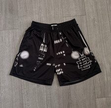 Eric Emanuel Men's Mesh Athletic Shorts M Black/White Graphic Print Drawstring