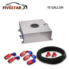 15 GALLON POLISHED ALUMINUM FUEL CELL TANK+CAP+LEVEL SENDER+NYLON FUEL LINE KIT