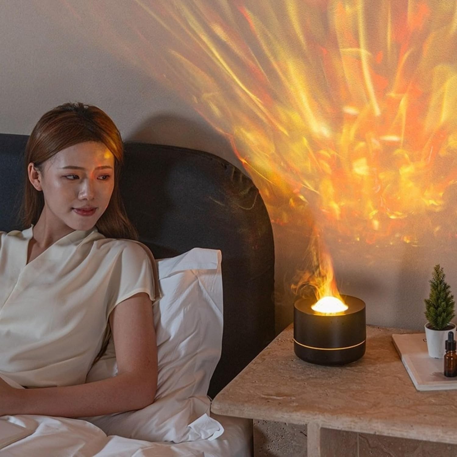 Flame Diffuser, Starry Sky Light Rotation Control 200Ml Ultrasonic Fragrance Dif