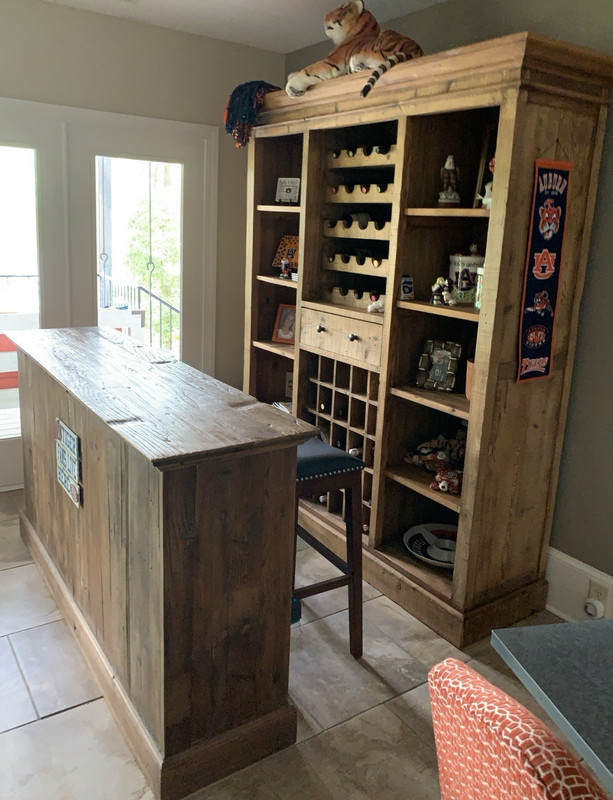 Wood Bar Cabinet with Wine Rack, Medium Brown, Freestanding, 1 Drawer