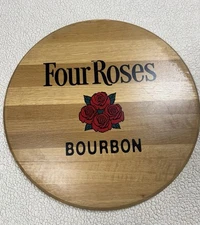 Rustic Wooden Home Bar Decor Four Roses Bourbon Whiskey Barrel Lid 21" Round