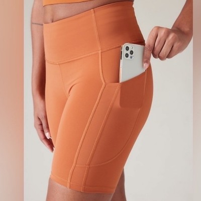 Athleta | Ultimate Stash 7'' Terracotta Orange High Rise Biker Shorts, Size S