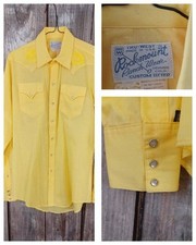 Vintage 70's Rockmount Western Cowboy Mens Shirt Pearl Snaps Yellow Embroidery