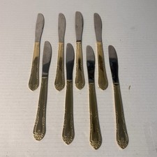Gold Tone Stainless Flatware 8 Knives 8 Forks And 7 Spoons