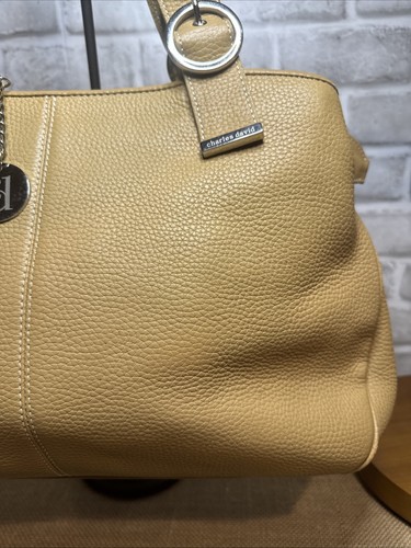 Beige Leather Bag Charles David Purse Handbag W Lots Of Pockets & Buckle Straps - Picture 3 of 18