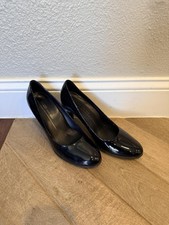ECCO Shoes Womens Size 8.5 Black Patent Leather Cone Heel Pumps Dress Comfort