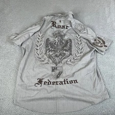 Roar Shirt Mens XXL Gray Embroidered Roar Federation Button Crest Western Y2K