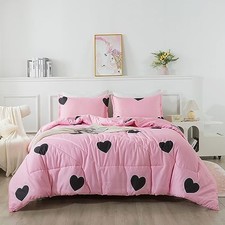 Girls Comforter Set Size - Blush Cute Love Heart Print Comforter Twin Pink