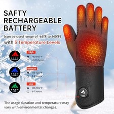 PBUKER HEATED GLOVES LINERS MEN WOMEN - THIN ELECTRIC RECHARGEABLE - BLACK