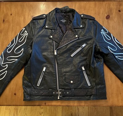 Smart Range Leather Mens Motorcycle Jacket Flame Black Silver Red 3XL (US XL)