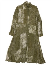 Marks & Spencer Womens Maxi Long Sleeve Shirt Dress UK 18 XL Green Spotted AZ16