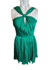 Halston Heritage Silk Dress Pleated Fit and Flare Halter Dress Emerald Green 4