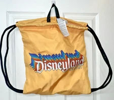 ^New Disneyland Retro Logo Yellow Drawstring Bag Backpack Cinch Sack