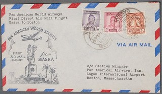 MayfairStamps Iraq 1949 Basra to Boston MA Pan Am First Flight Cover cca_12583
