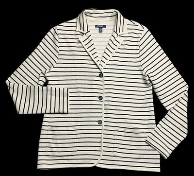 Chaps By Ralph Lauren Logo Button Front Cardigan Women s Large Striped Sweater