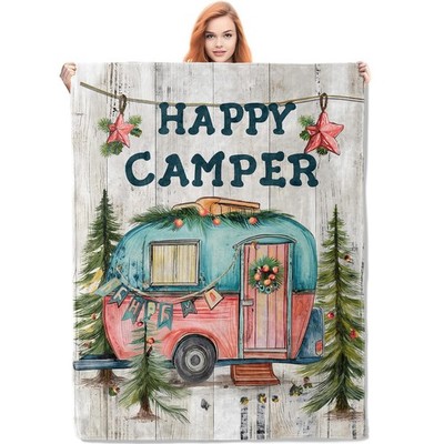 Camper Flannel Blanket Camp CampingThemed Soft Lightweight Throw 50x60 Inch