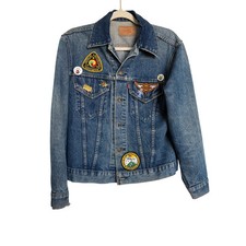Vintage Levis 70505 0217 Denim Trucker Jacket 38 Biker Patches Pins 70s USA Made