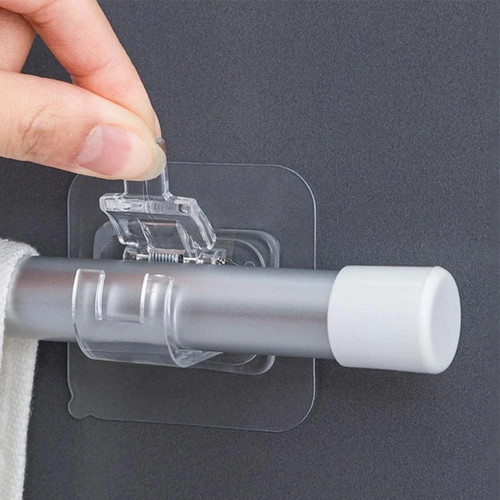 No Drill Curtain Rod Brackets, Self Adhesive Curtain Rod Holder Hooks Nail-Fr...