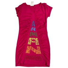 Armani Exchange Dress Womens Pink Short Sleeve Ruched Logo Embellished Y2K sz6