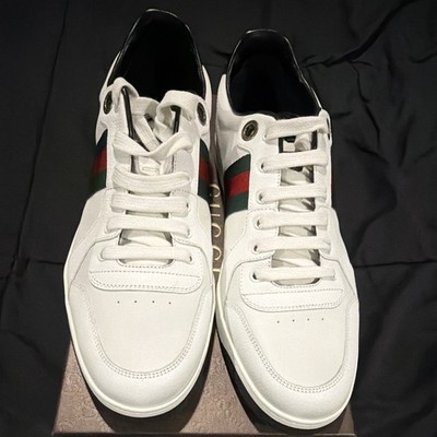 Gucci New Ace Men s White Leather Sneakers Green/Red Web Stripe US 11