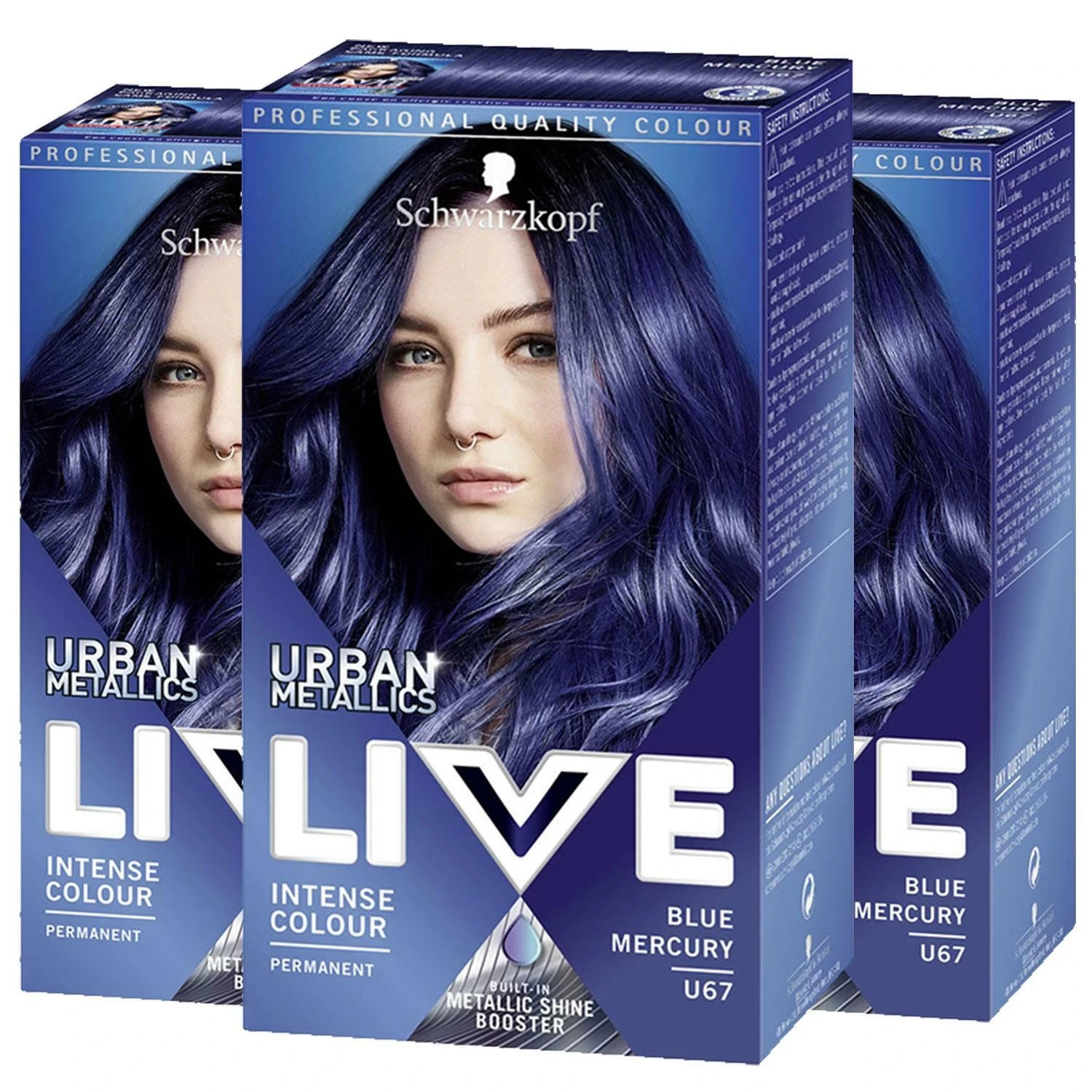 3x  LIVE Blue Mercury Permanent Hair Dye, Urban Metallics U67, FREE POST