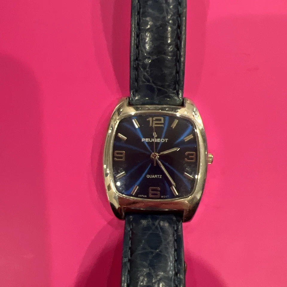 Peugeot Watch Women 33mm Gold Tone Blue Leather Band PQ8246 New Battery - image 4 of 4