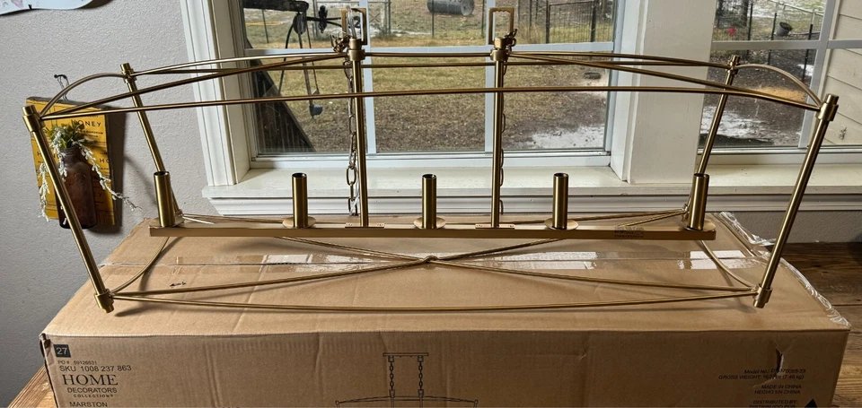 Lámpara de araña decoradora del hogar 5 luces en oro cepillado Foto 3 de 4